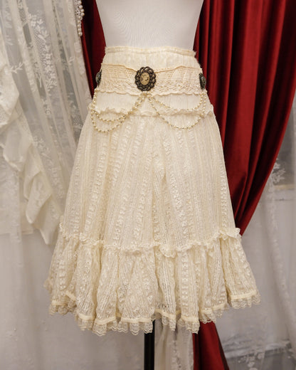 Cream Lace Cameo Pearl Skirt
