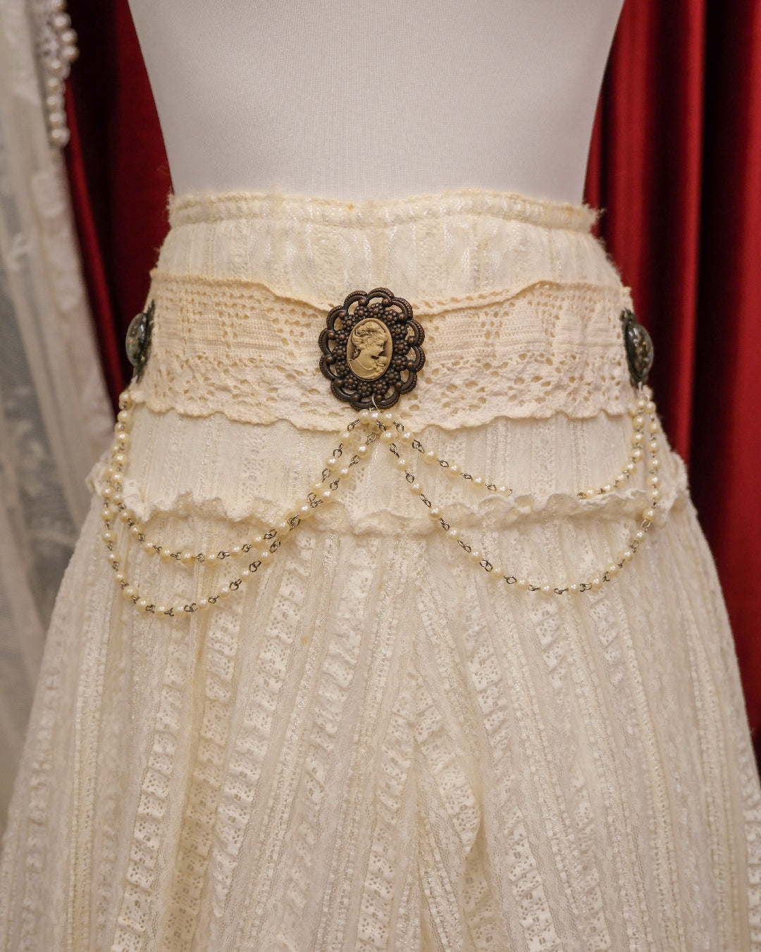 Cream Lace Cameo Pearl Skirt