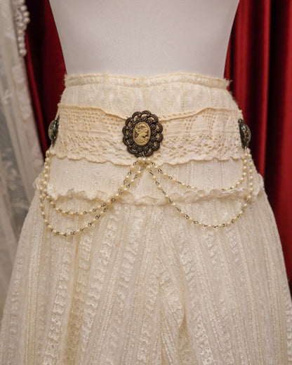 Cream Lace Cameo Pearl Skirt