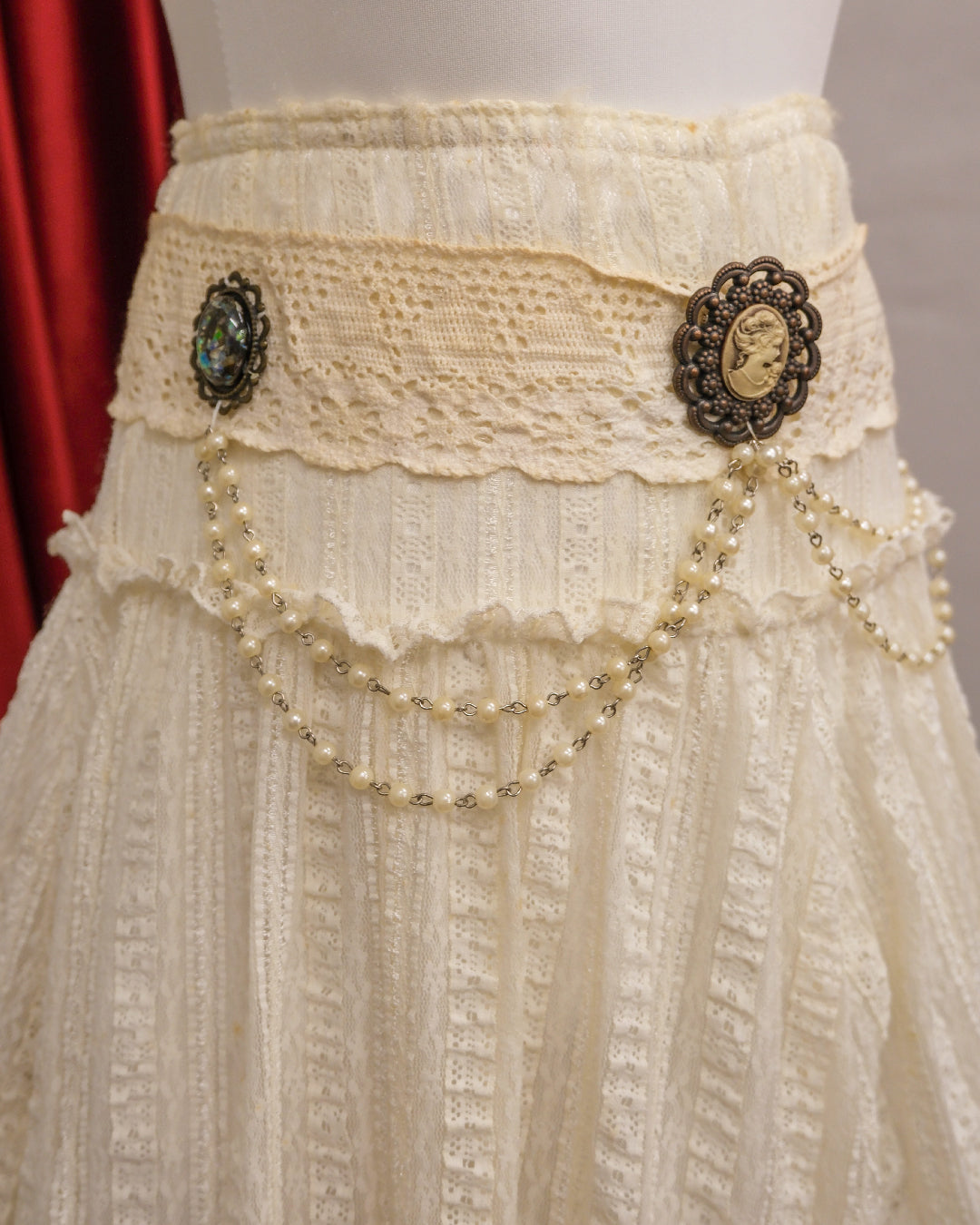 Cream Lace Cameo Pearl Skirt