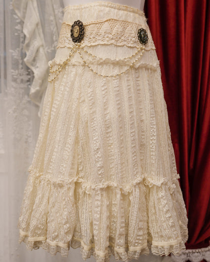Cream Lace Cameo Pearl Skirt