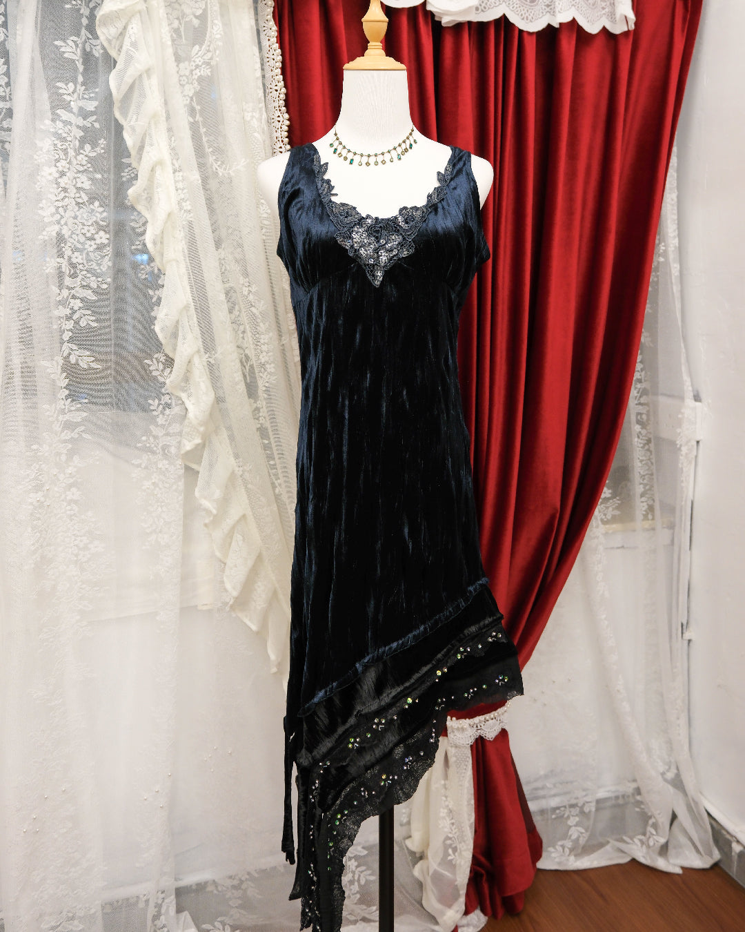 Axes Femme Asymmetric Velvet Dress