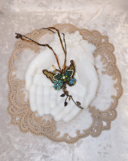 Fairycore Moss Embroidery Butterfly Necklace
