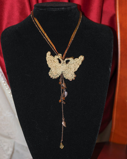 Fairycore Moss Embroidery Butterfly Necklace