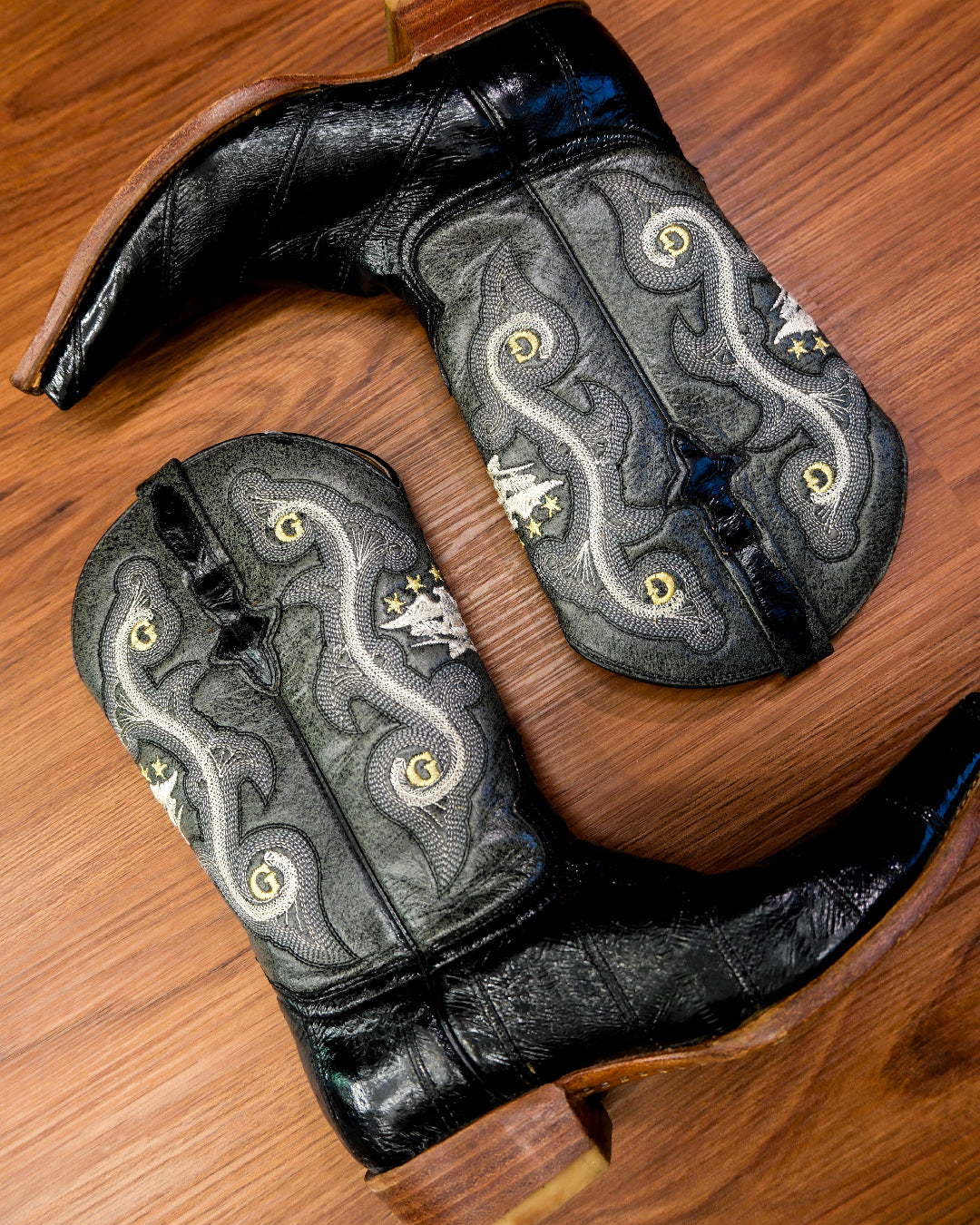 [Mexico] Vintage Eel Skin Pointed Western Boots