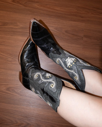 [Mexico] Vintage Eel Skin Pointed Western Boots