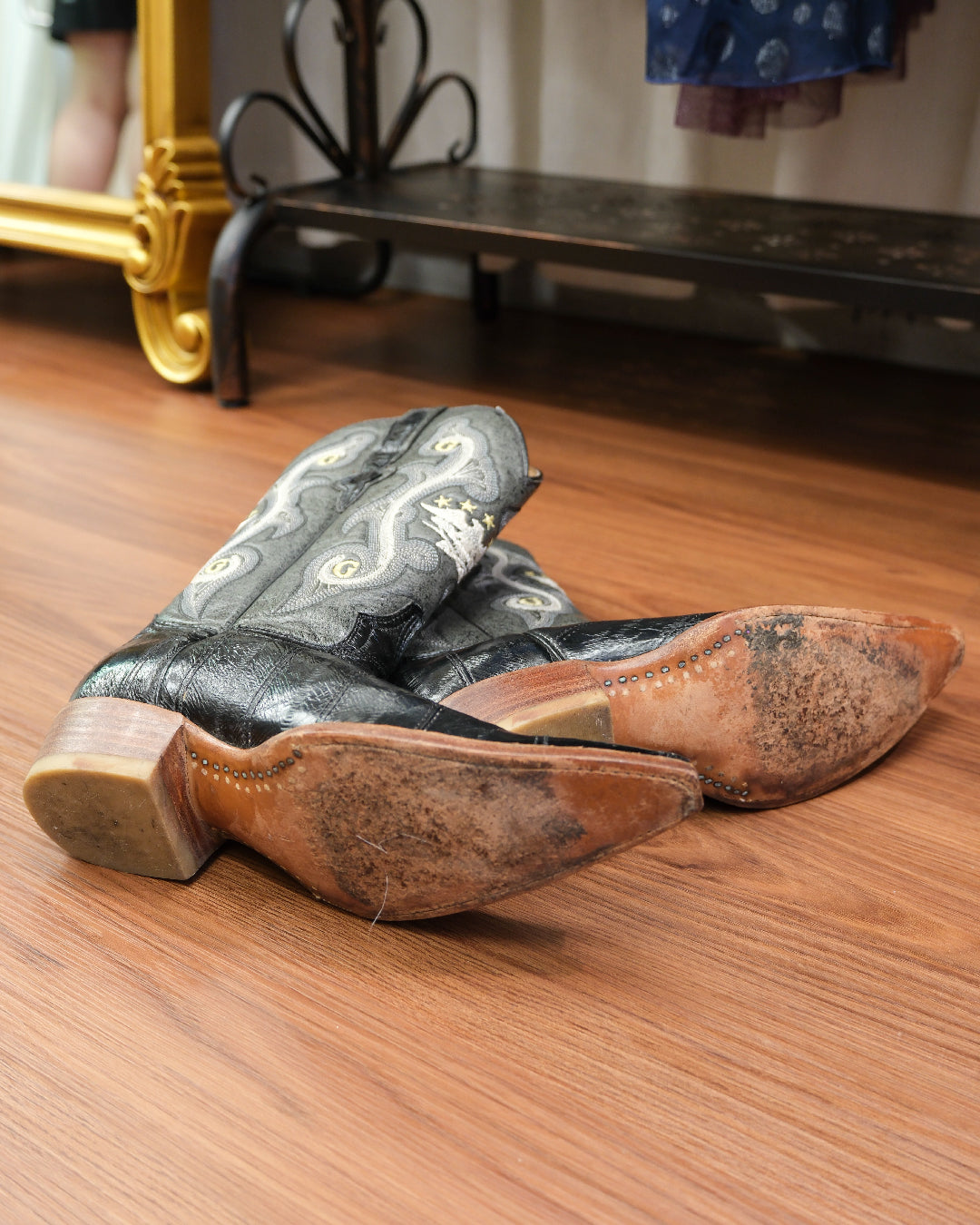 [Mexico] Vintage Eel Skin Pointed Western Boots