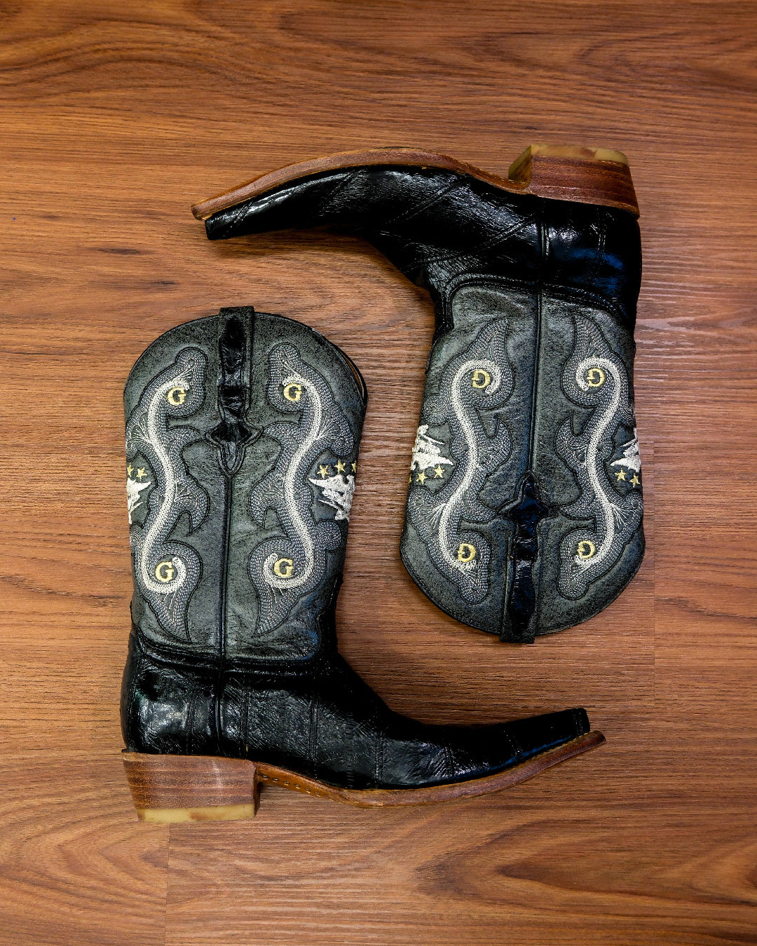[Mexico] Vintage Eel Skin Pointed Western Boots