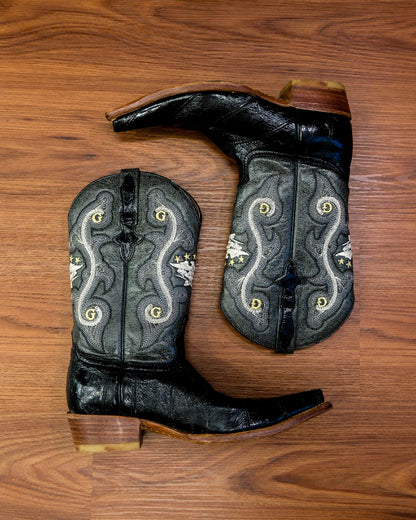 [Mexico] Vintage Eel Skin Pointed Western Boots