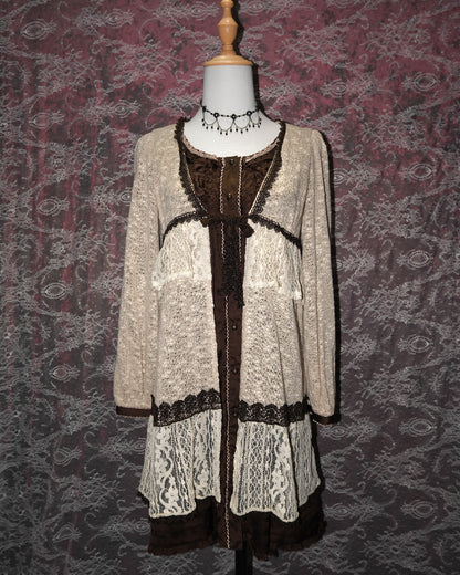 [Axes Femme] Cream Lacey Mock Two-piece Dress