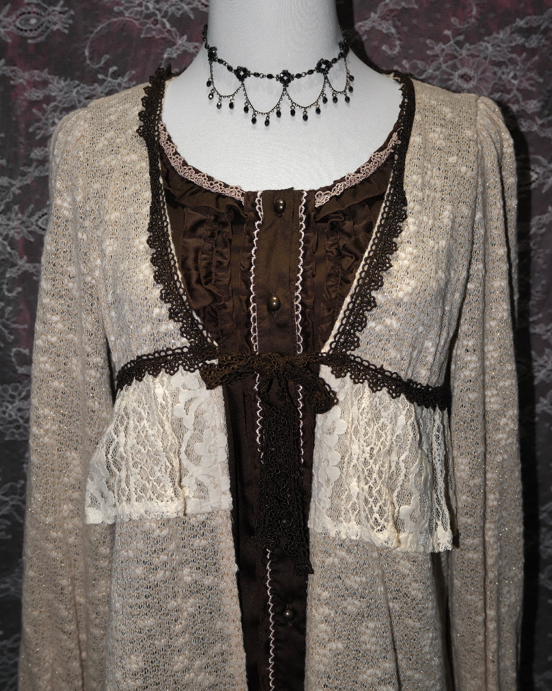 [Axes Femme] Cream Lacey Mock Two-piece Dress