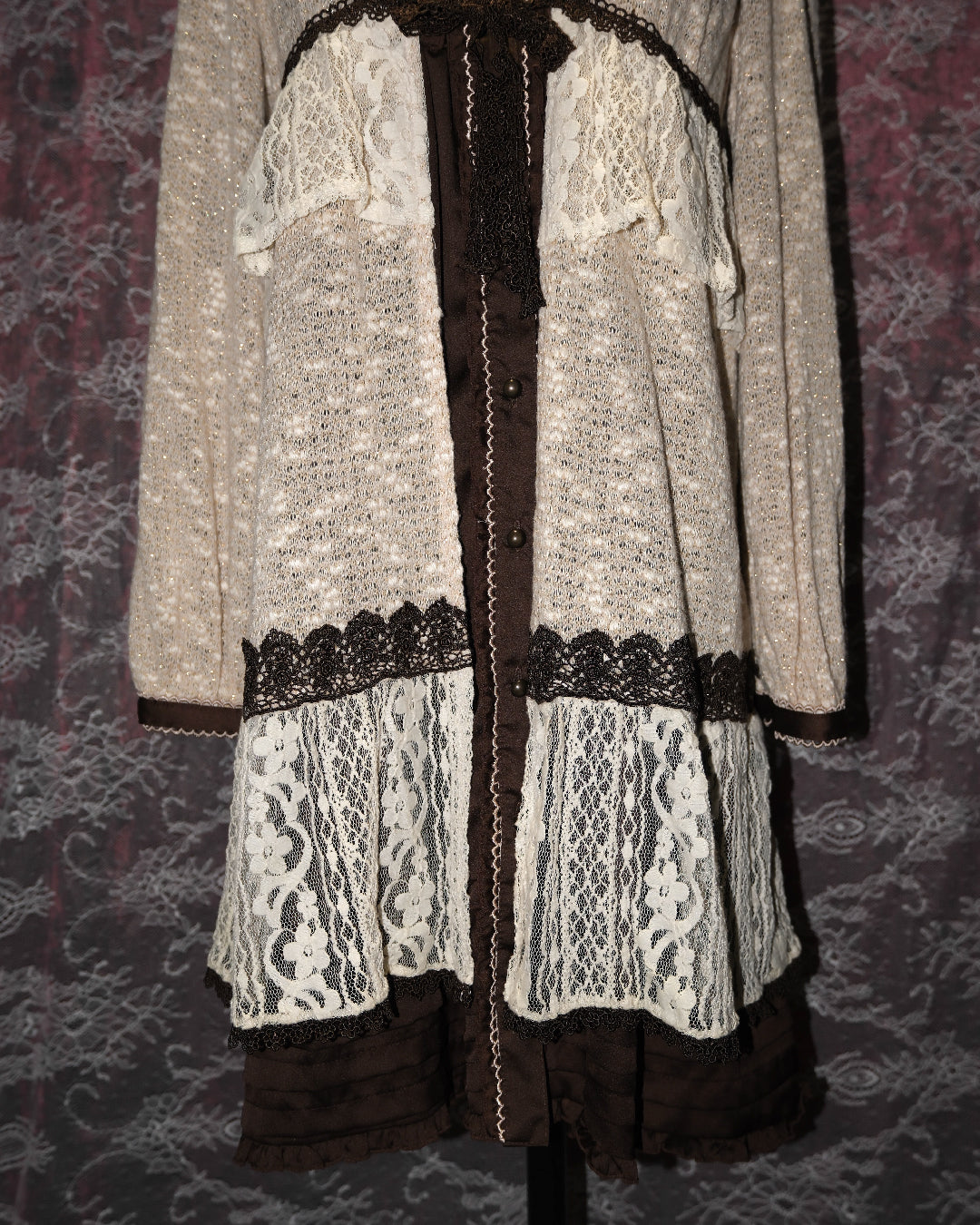 [Axes Femme] Cream Lacey Mock Two-piece Dress