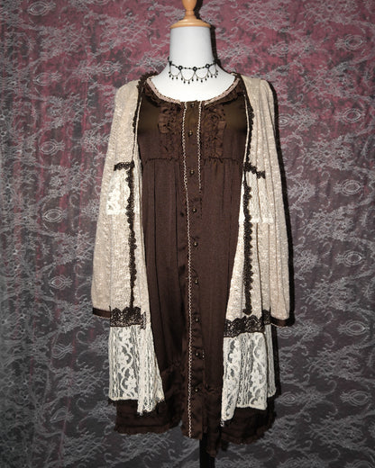 [Axes Femme] Cream Lacey Mock Two-piece Dress