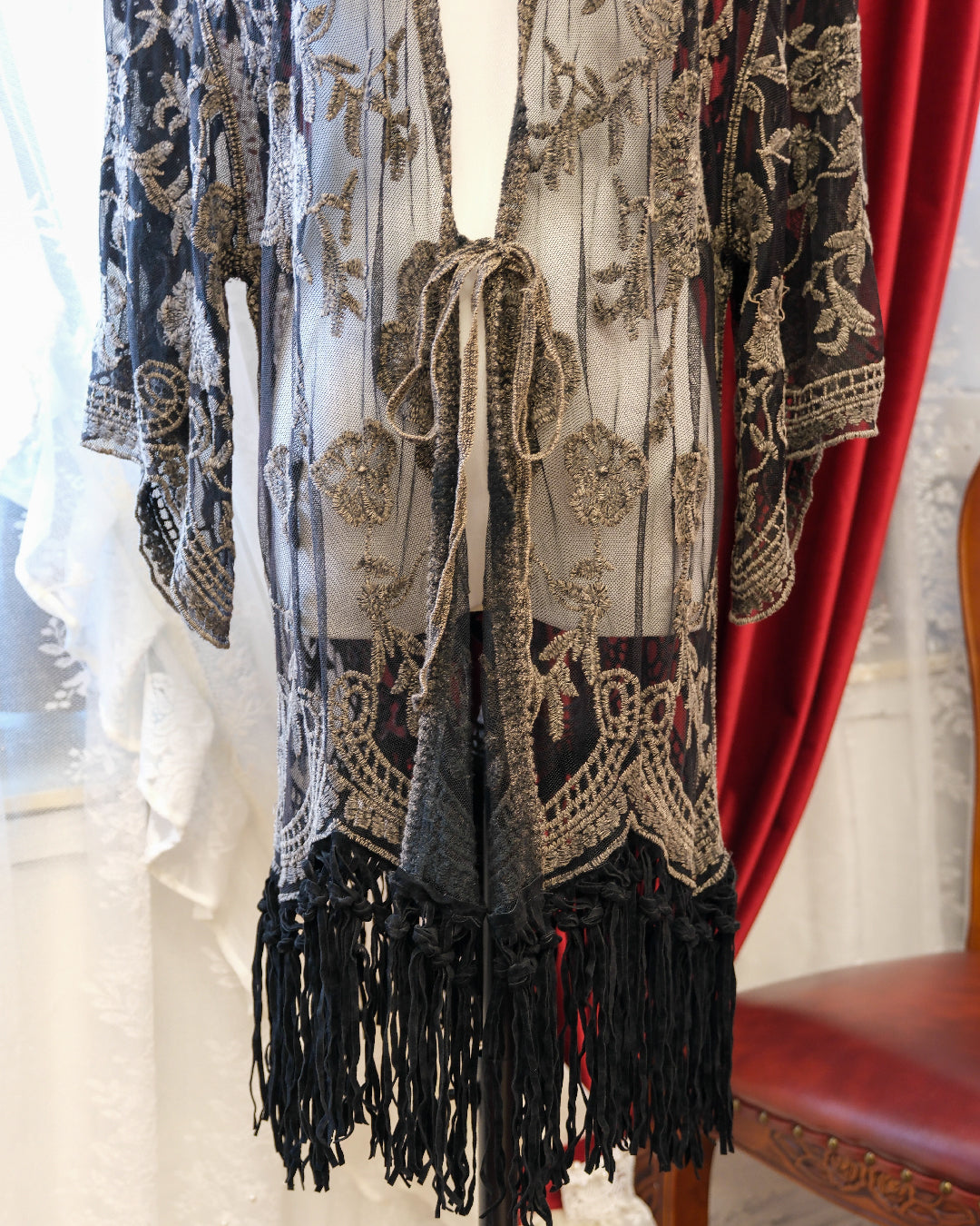 Origami Embroidered Boho Mesh Outer