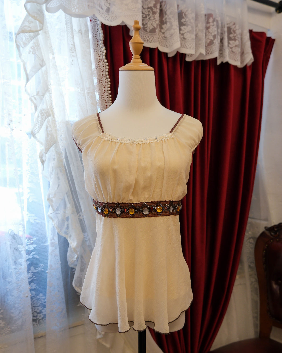 Peach Cream Gems Sheer Top