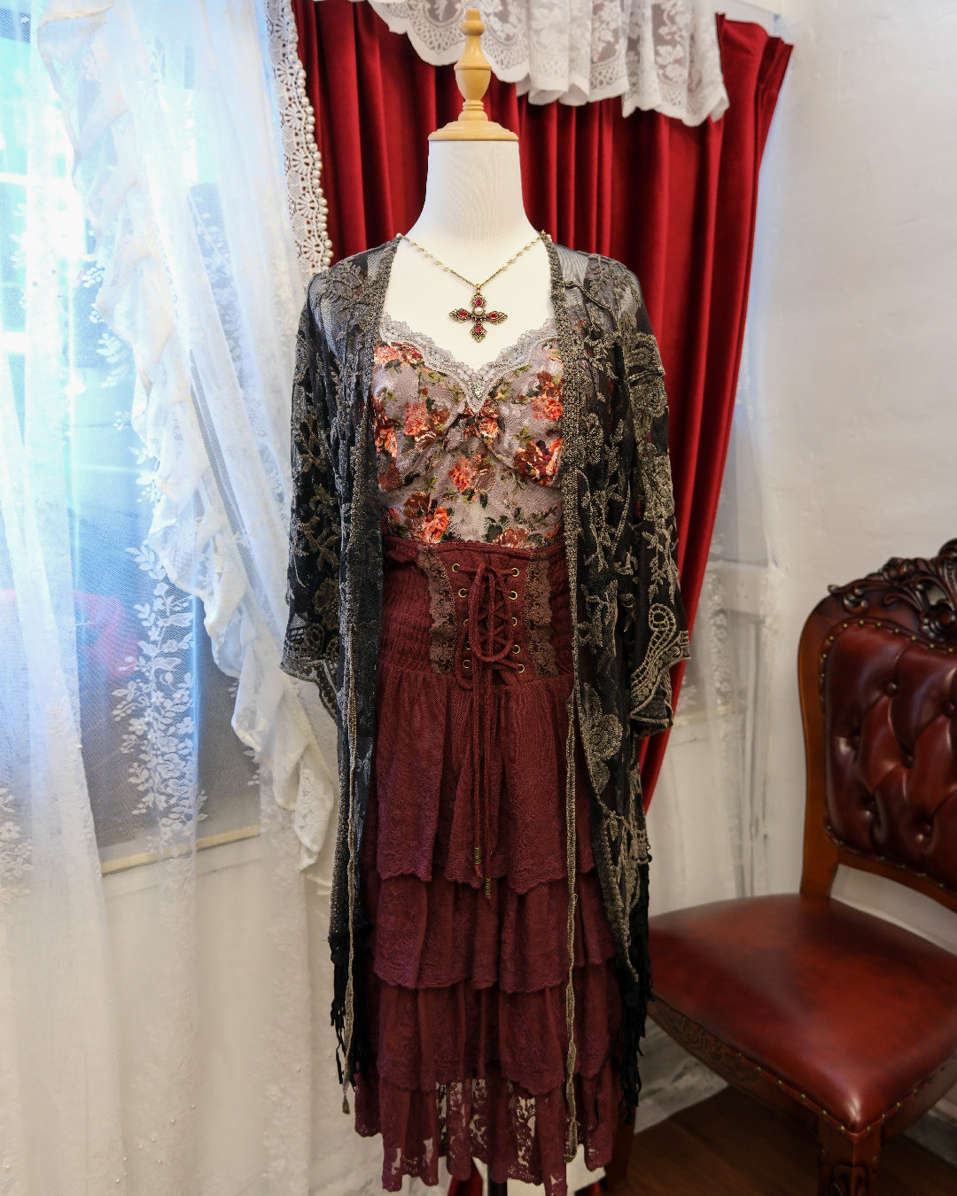 Origami Embroidered Boho Mesh Outer