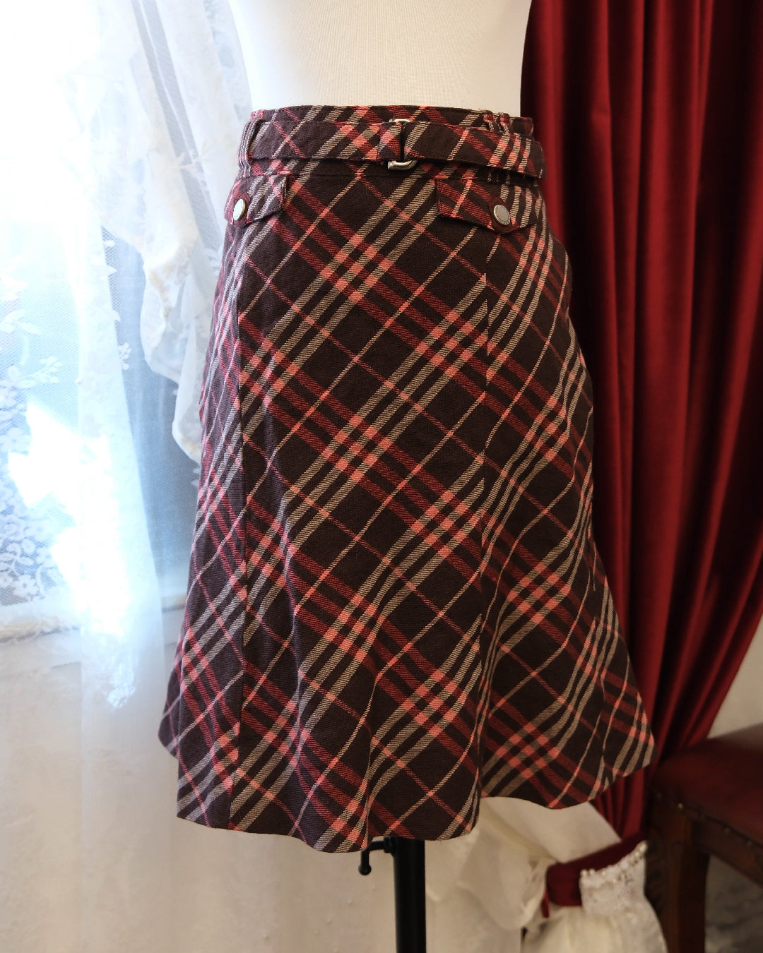 [Japan] Burberry Pink Berry Plaid A-line Skirt