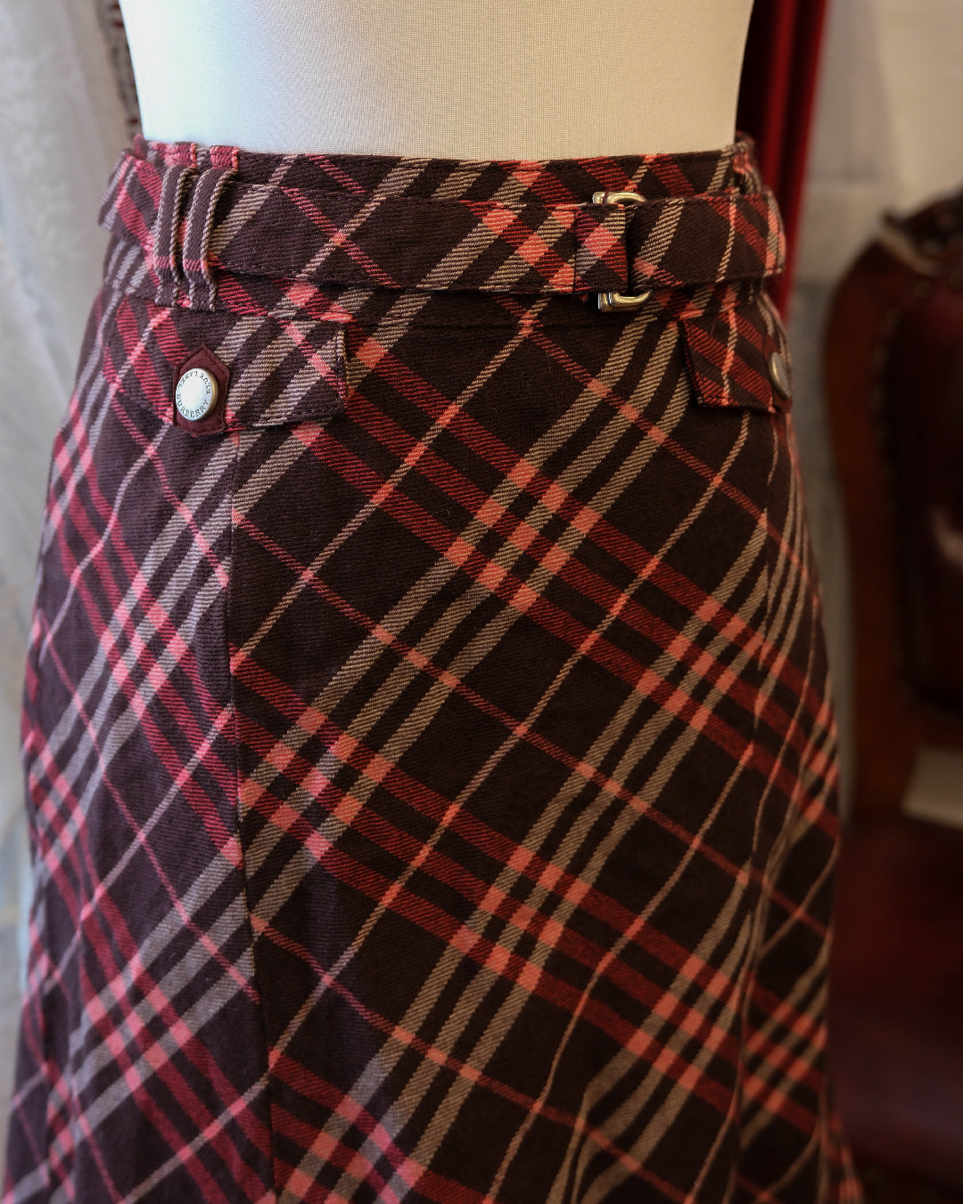 [Japan] Burberry Pink Berry Plaid A-line Skirt