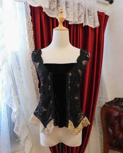 [USA] Gothic Black Lace Velvet Vest