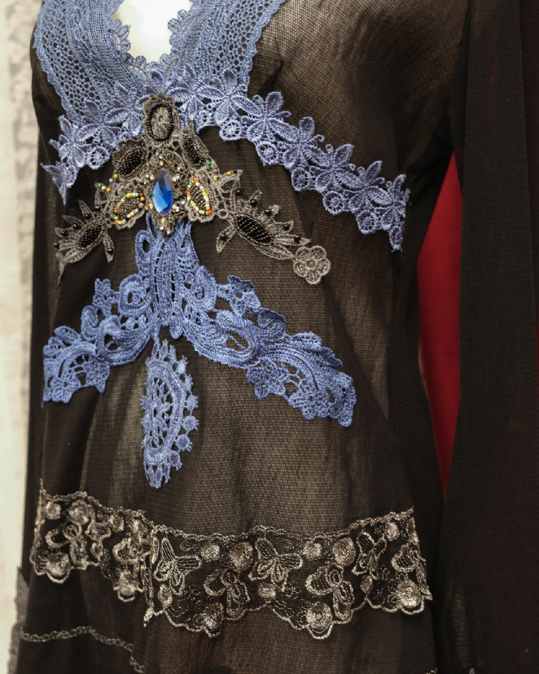 Sapphire Gemstone Mesh Top