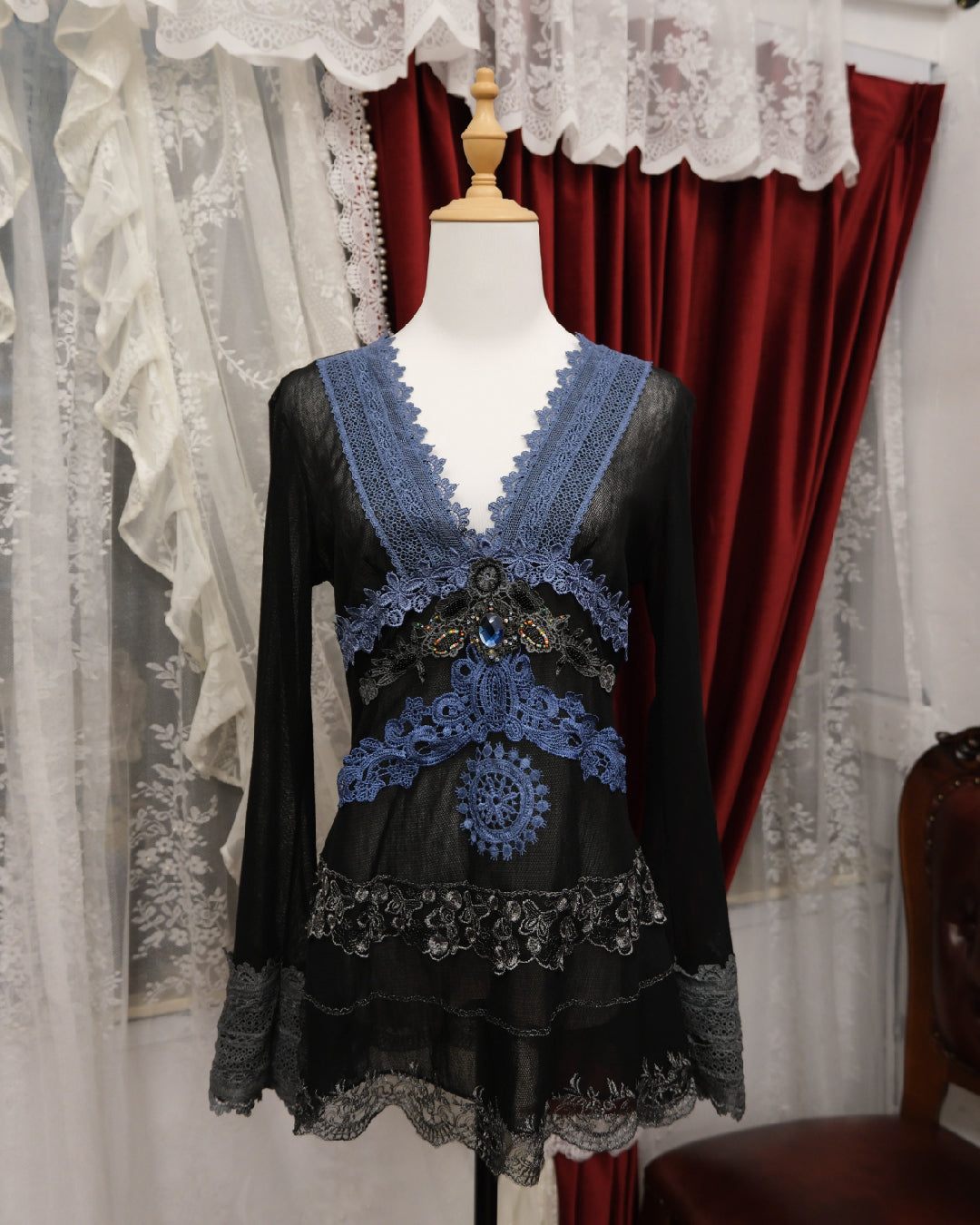 Sapphire Gemstone Mesh Top