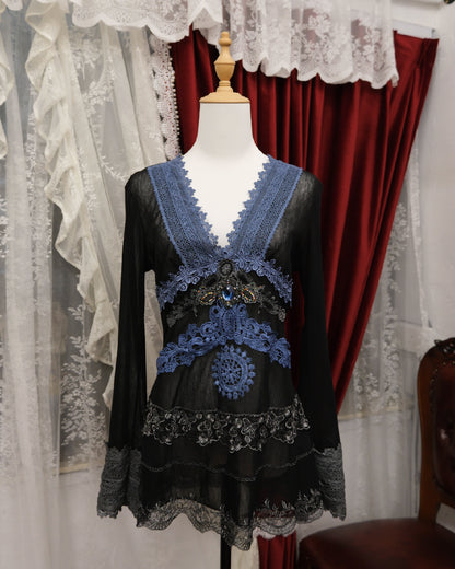 Sapphire Gemstone Mesh Top