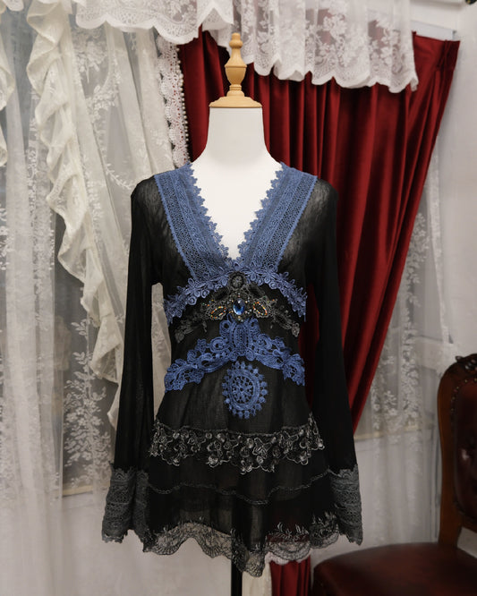 Sapphire Gemstone Mesh Top