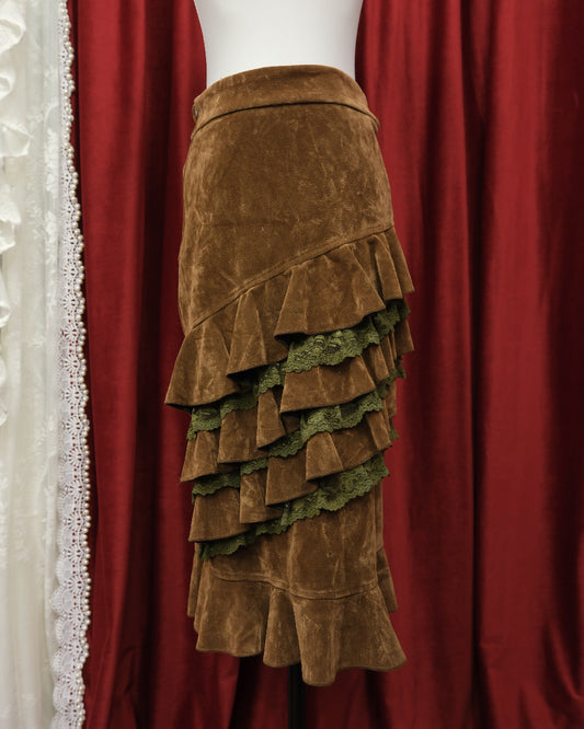 Gingerbread Ruffle Midi Skirt
