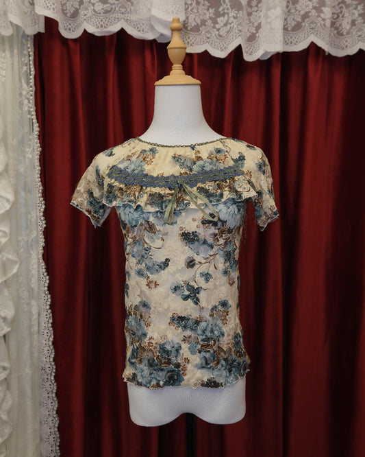 Sky Blue Ditsy Floral Lace Top