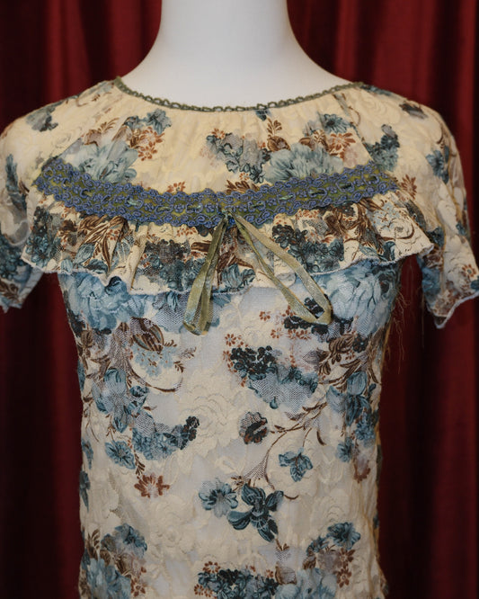 Sky Blue Ditsy Floral Lace Top