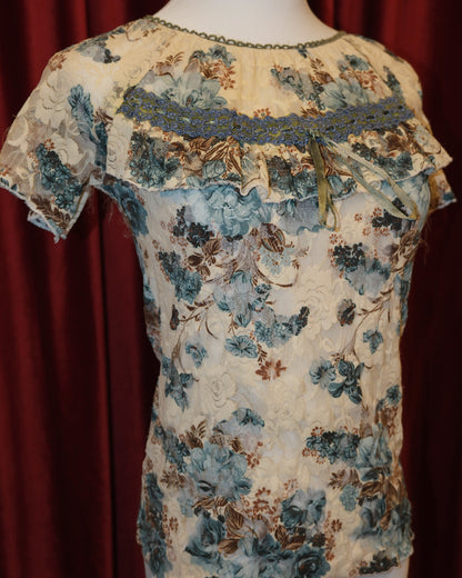 Sky Blue Ditsy Floral Lace Top