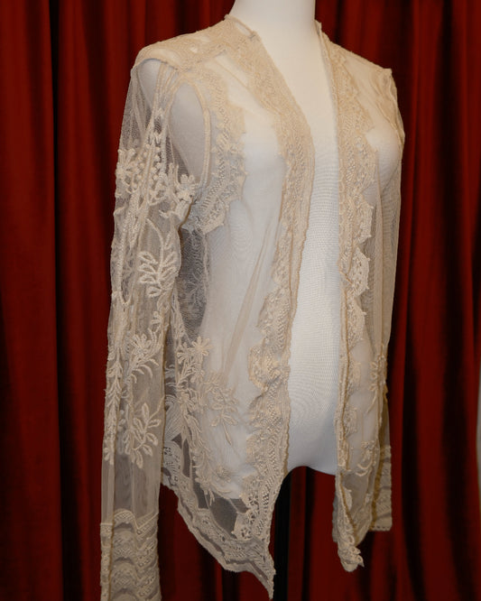 [India] Cream Lace Sheer Outer