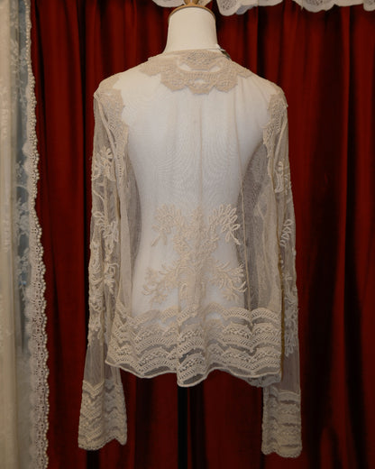 [India] Cream Lace Sheer Outer