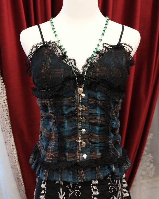 Cerulean Plaid Lace Camisole