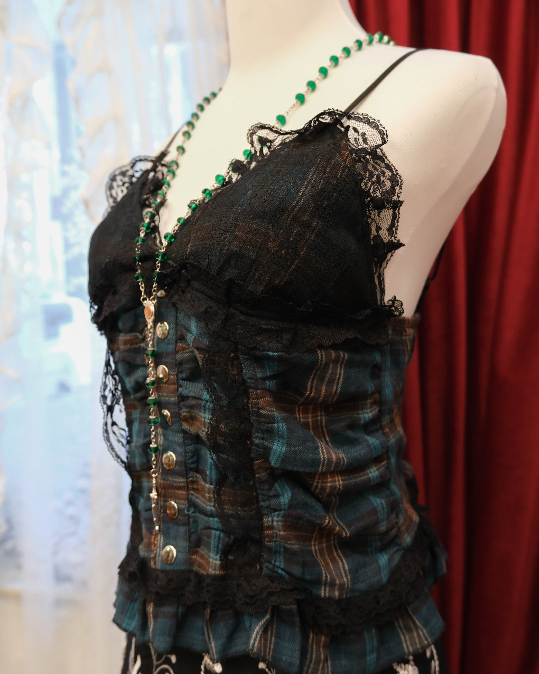 Cerulean Plaid Lace Camisole