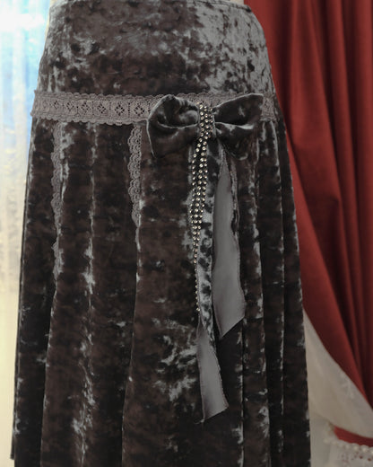 Navy Night Velvet Ribbon Skirt