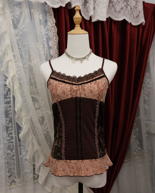 Peach Lace Patchwork Camisole