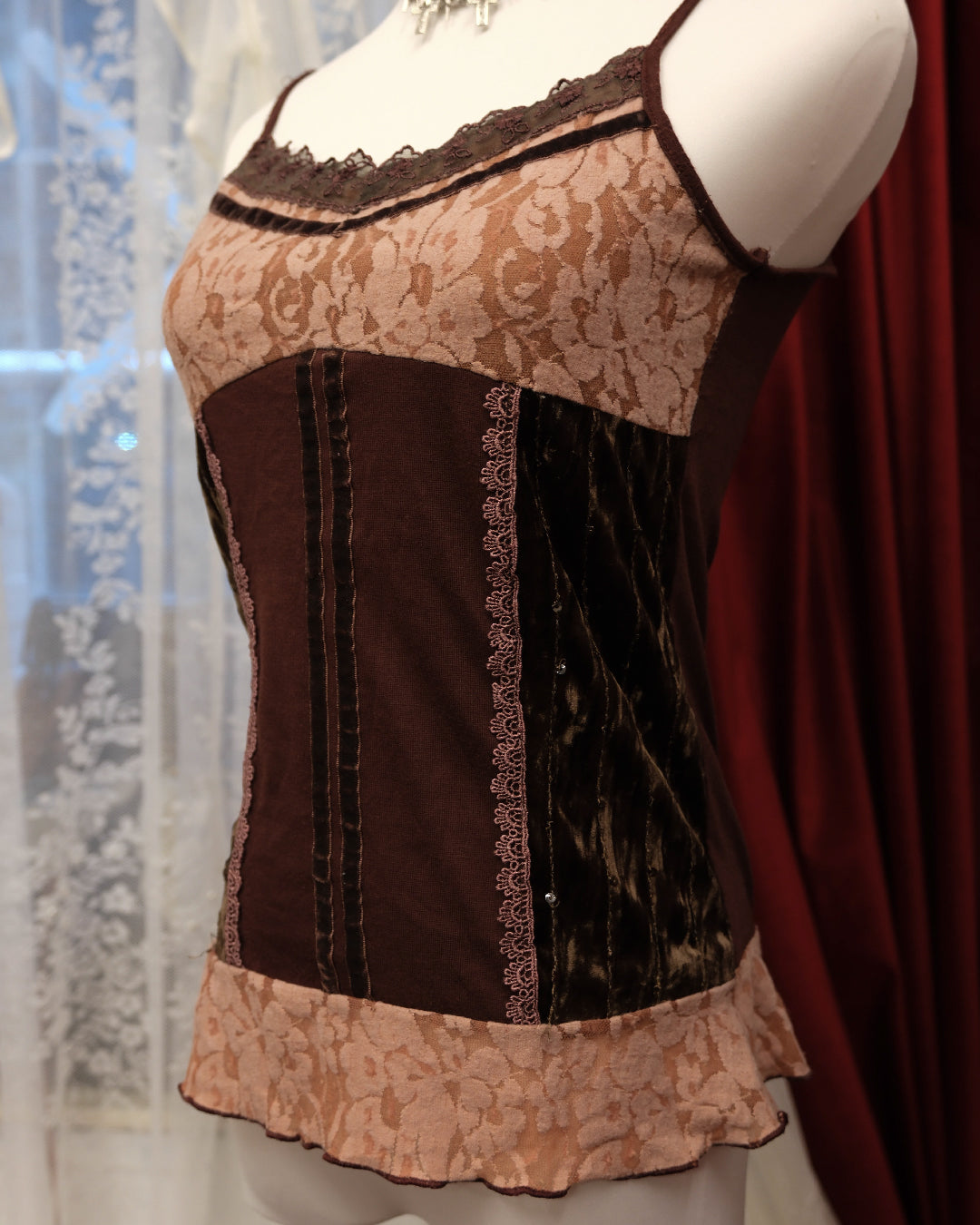 Peach Lace Patchwork Camisole