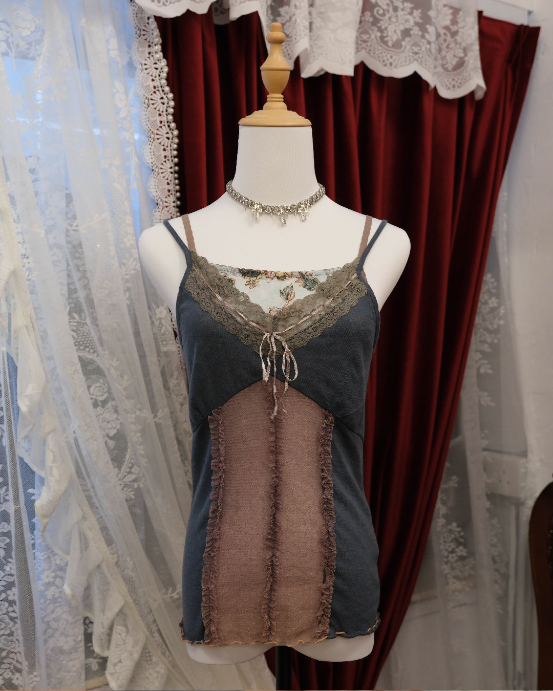 [Korea] Teal Patchwork Camisole