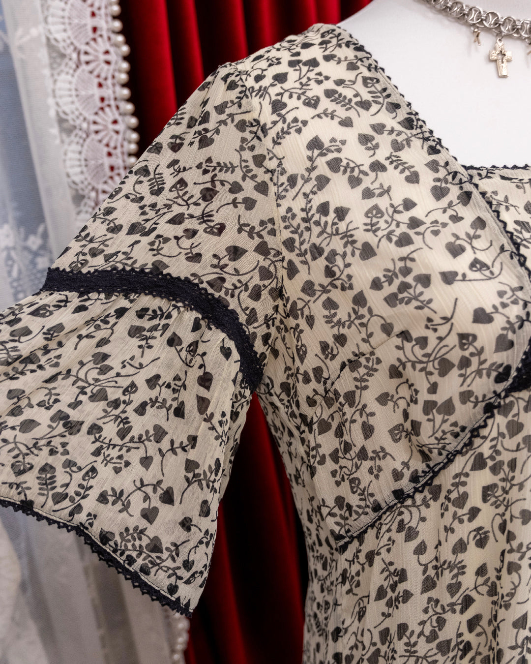 Black Heart Pattern Sheer Top