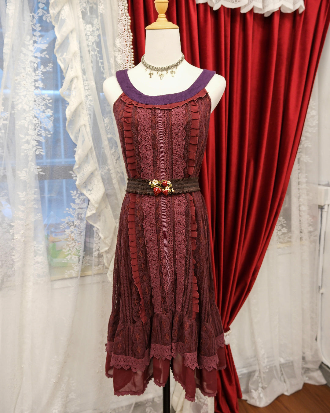 Axes Femme Wine Red Lace Dress