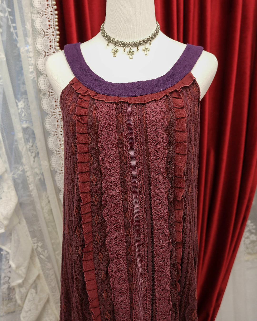 Axes Femme Wine Red Lace Dress
