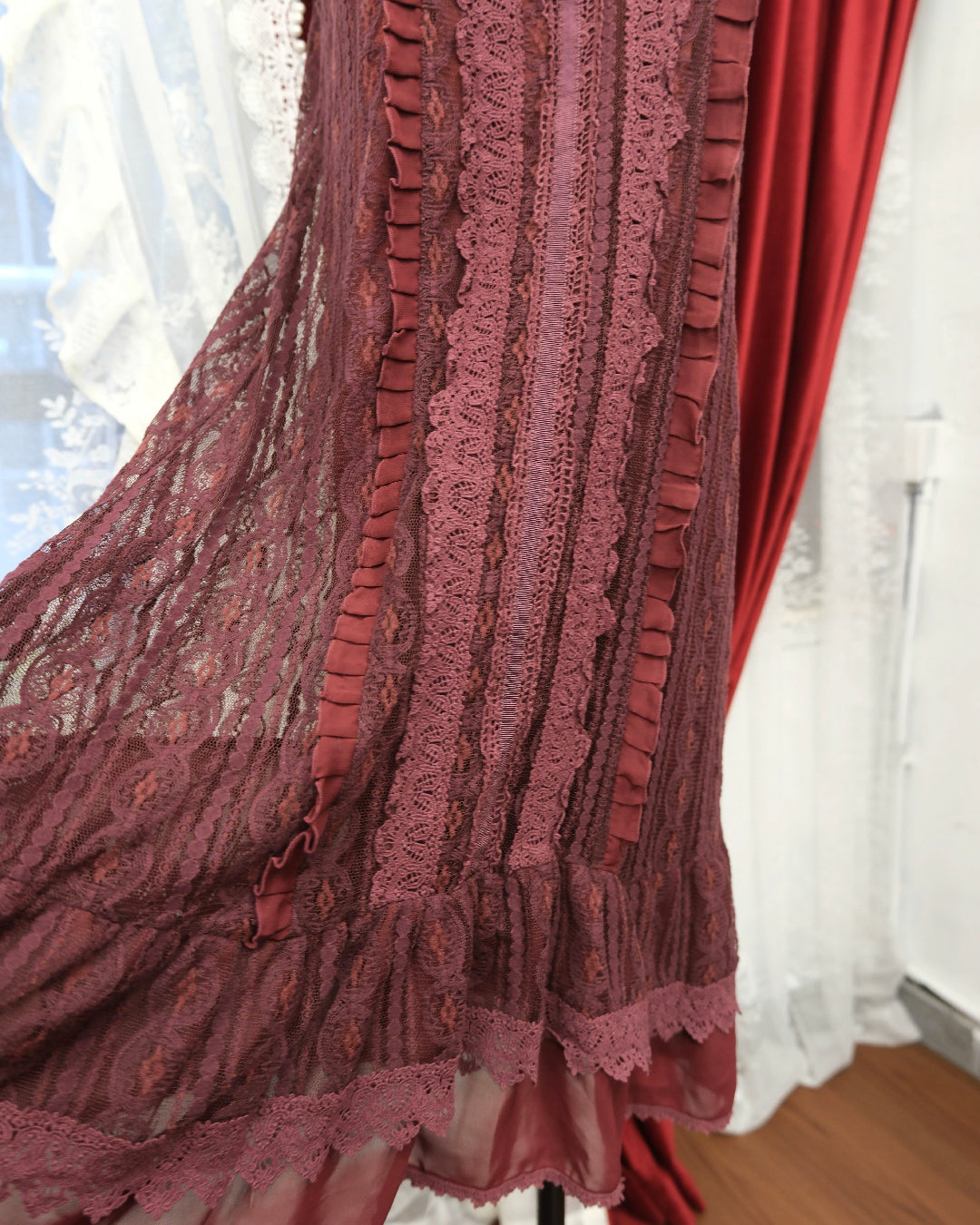 Axes Femme Wine Red Lace Dress