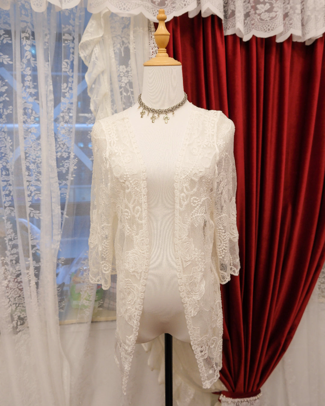 [Set] Cream Medallion Mesh & Mulberry Chiffon