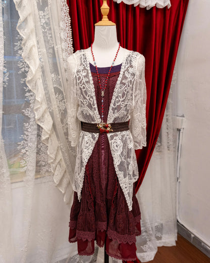 [Set] Cream Medallion Mesh & Mulberry Chiffon