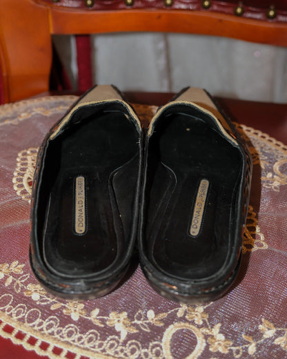 [Italy] Donald J. Pliner Flower Medallion Leather Handmade Mule Loafers