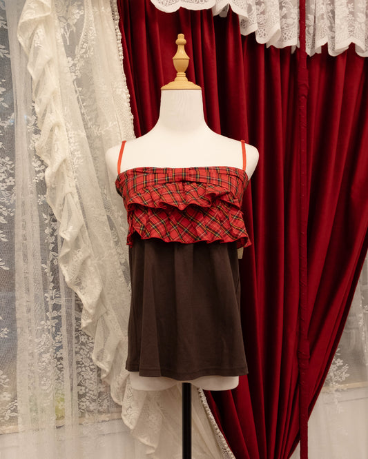 Apple Red Ribbon Plaid Camisole