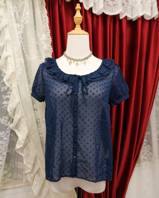 Night Navy Polka Dots Sheer Top