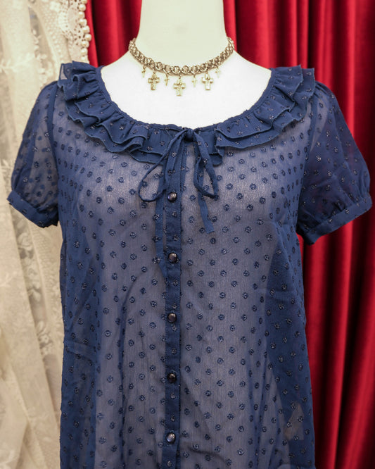 Night Navy Polka Dots Sheer Top