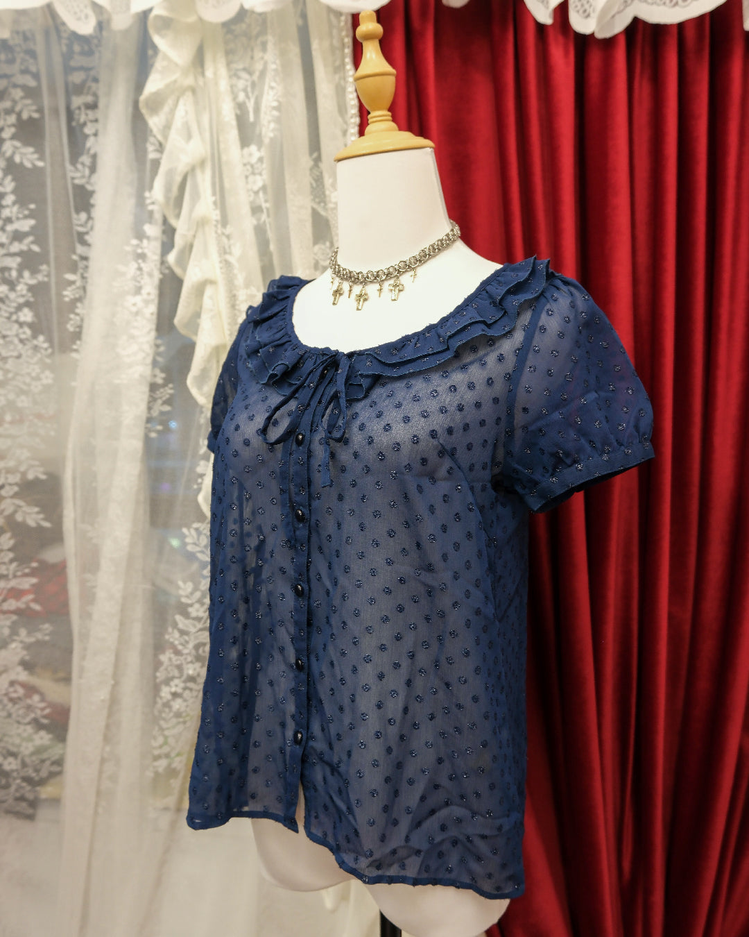 Night Navy Polka Dots Sheer Top